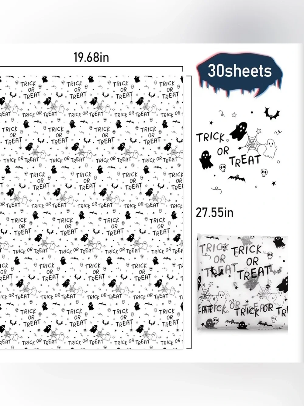 Halloween 'Trick or Treat' Black & White Graphic Tissue Paper 30 sheets